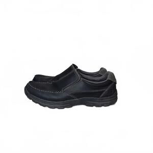 Skechers Men's Relaxed Fit Black Leather Slip-On Shoes Size 13